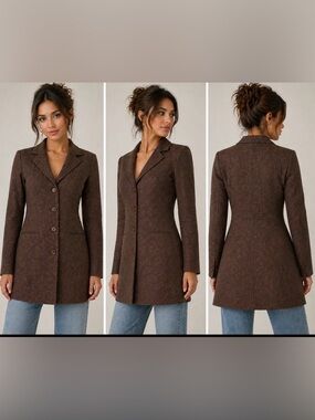 Zara Brown Paisley Tailored Long Blazer